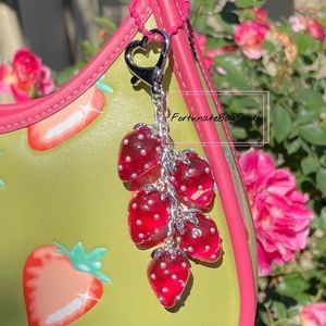 Heart Strawberry Cluster Charm Berry Hot Pink Pearl Cute Kawaii Bag Purse Charm